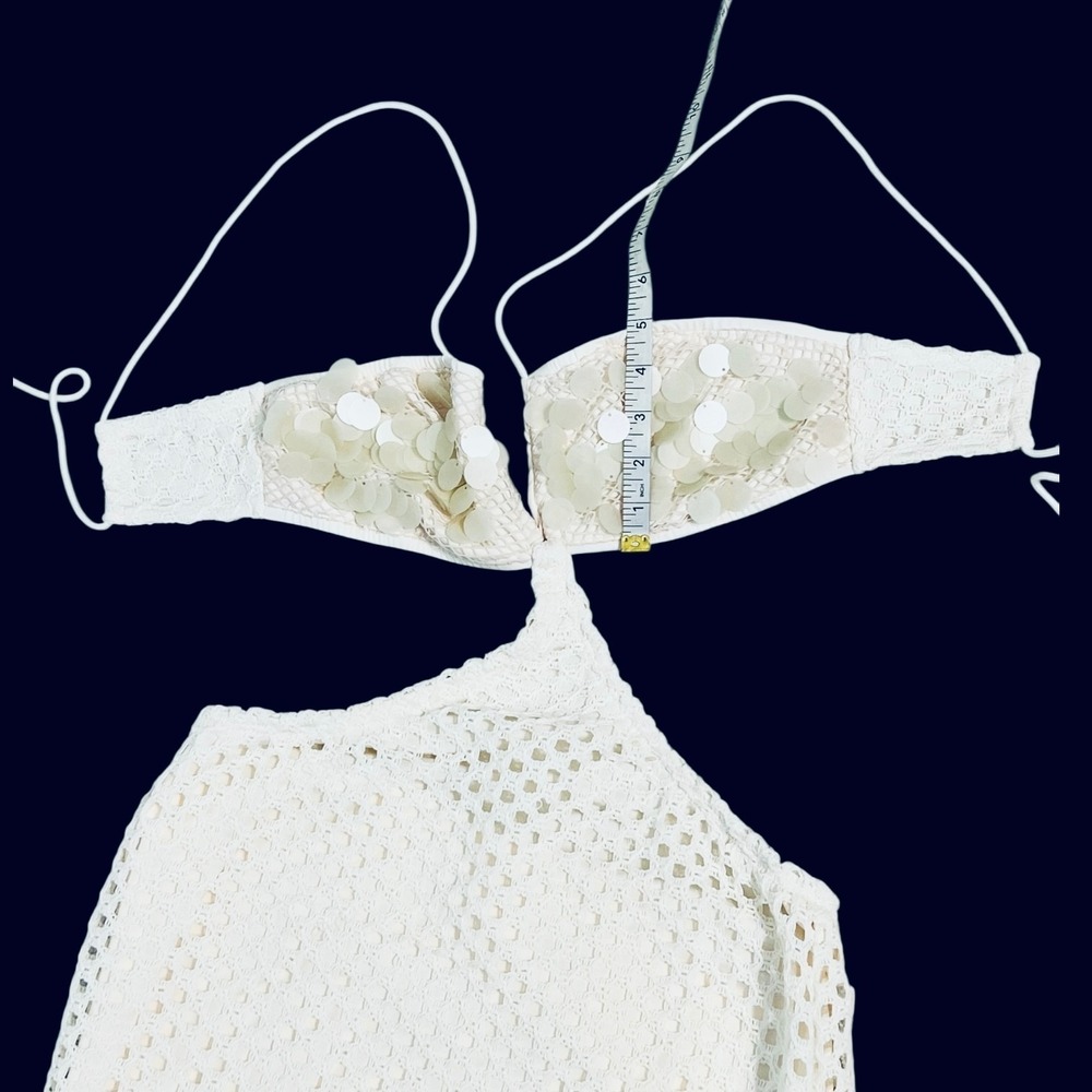 Ivory Crochet Mermaid Maxi Dress Cutout Open Knit‎ Boho Beach Resort Small - Picture 9 of 16